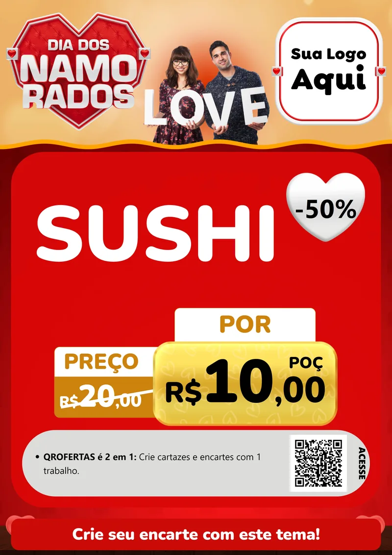 Modelo de Cartaz para Cartaz A4 Vertical com o tema Dia dos Namorados para Comida japonesa
