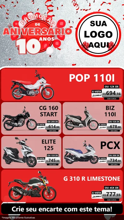 Modelo de TV para TV Vertical com o tema Promoção de Aniversário - 10 Anos para Concessionaria de Motos
