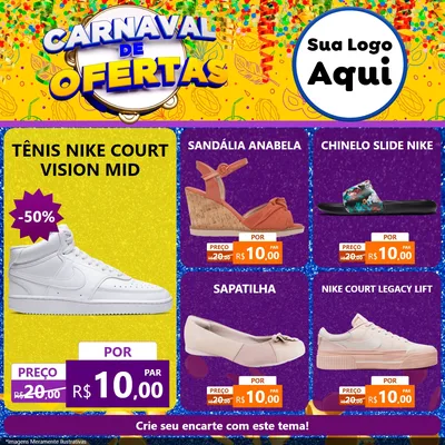 Modelo de Rede Social para Feed Facebook com o tema Carnaval de Ofertas para Calçados