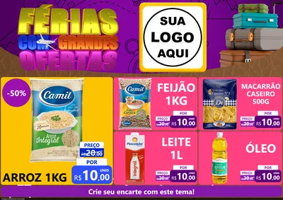 Modelo de Encarte para Encarte A4 Horizontal com o tema Férias com Grandes Ofertas para Supermercado