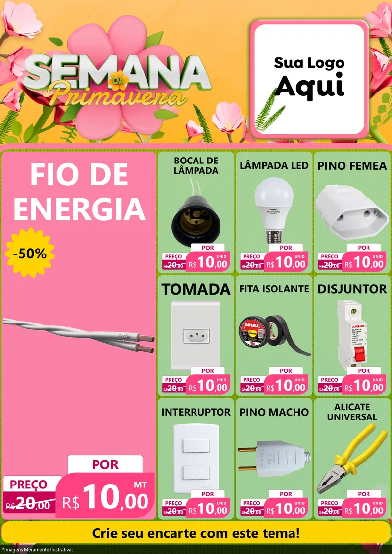 Modelo de Encarte para Encarte A4 Vertical com o tema Semana da Primavera para Materiais Elétricos