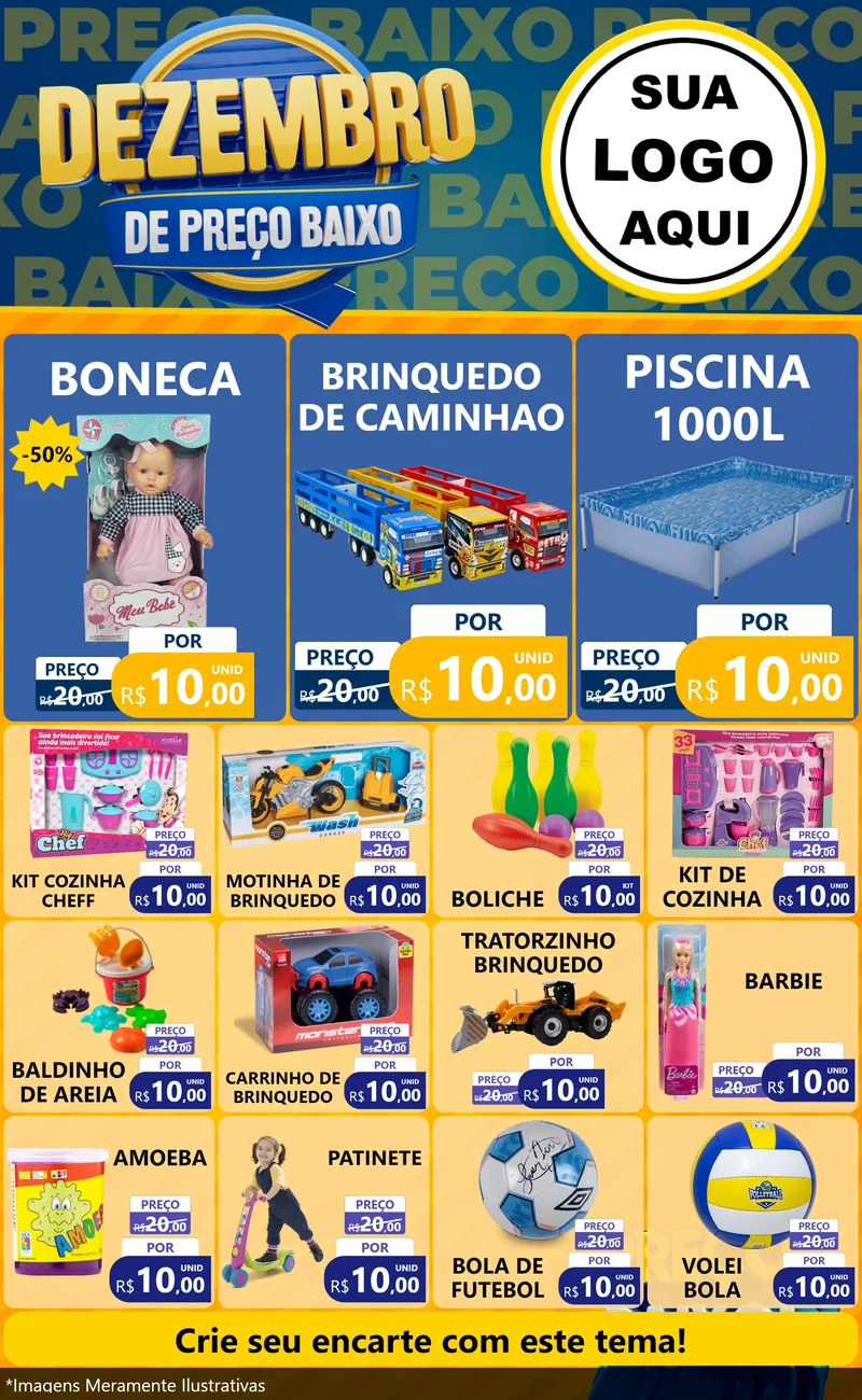 Modelo de Encarte para Encarte Grande com o tema Dezembro de Preço Baixo para Brinquedos
