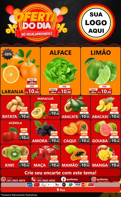 Modelo de Encarte para Encarte Grande com o tema Oferta do Dia - Só hoje, Aproveite! para Hortifrúti