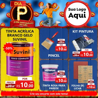 Modelo de Rede Social para Feed Facebook com o tema Dia P - O Dia Mais Barato Do Mês para Tintas e Ferramentas