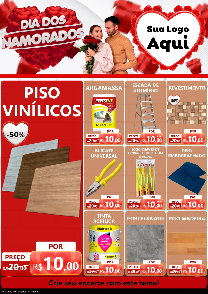 Modelo de Encarte para Encarte A4 Vertical com o tema Dia dos Namorados para Material para Construção