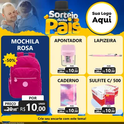 Modelo de Rede Social para Feed Facebook com o tema Sorteio Dia Dos Pais para Papelaria
