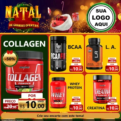 Modelo de Rede Social para Feed Facebook com o tema Natal de Grandes Ofertas para Suplementos alimentares