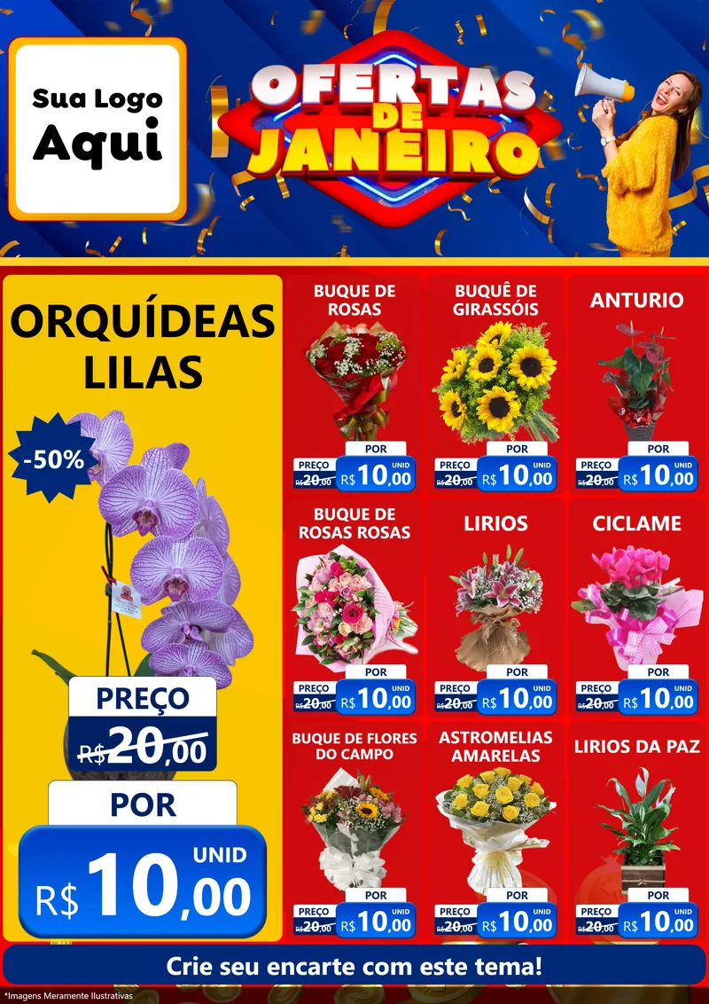 Modelo de Encarte para Encarte A4 Vertical com o tema Ofertas de Janeiro para Floricultura e jardim