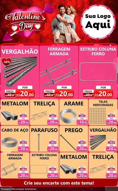 Modelo de Encarte para Encarte Grande com o tema Valentine's Day para Ferragens