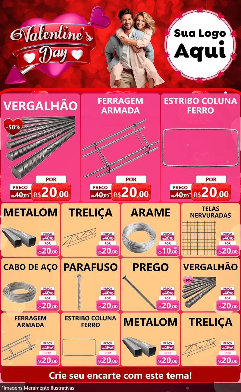 Modelo de Encarte para Encarte Grande com o tema Valentine's Day para Ferragens