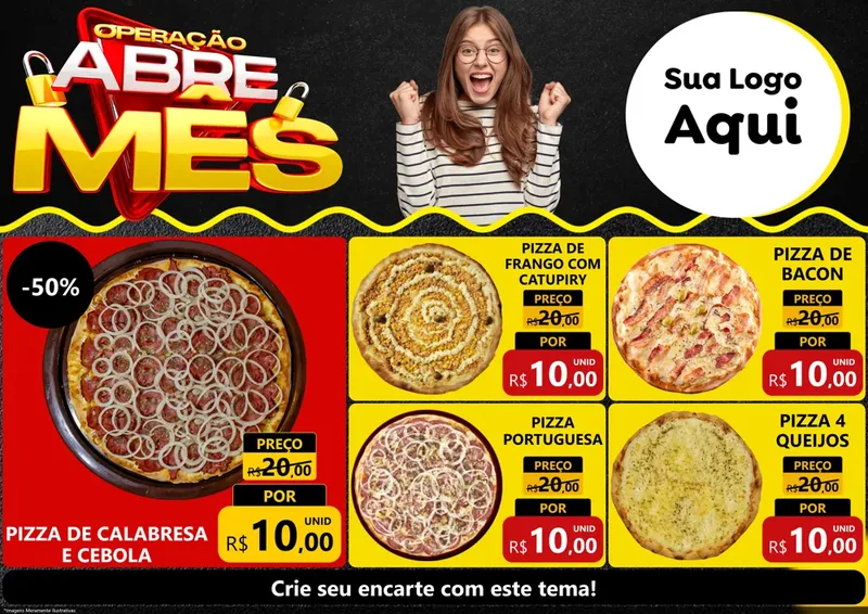 Modelo de Encarte para Encarte A4 Horizontal com o tema Operação Abre Mês para Pizzaria