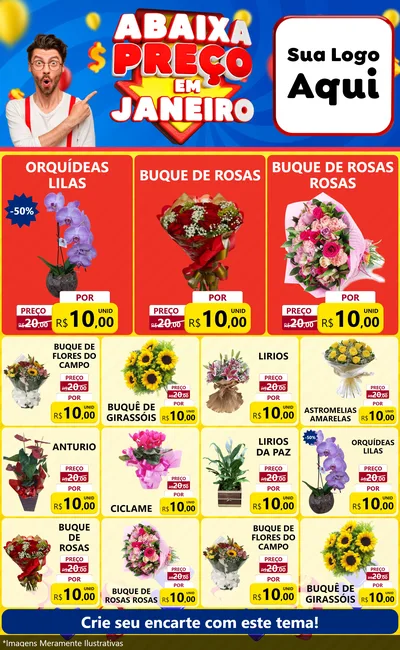Modelo de Encarte para Encarte Grande com o tema Abaixa Preço em Janeiro para Floricultura e jardim