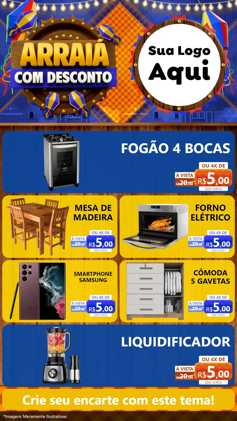 Modelo de TV para TV Vertical com o tema Arraiá Com Desconto para Móveis e Eletro