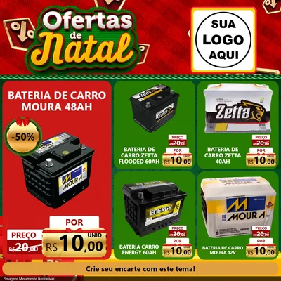 Modelo de Rede Social para Feed Facebook com o tema Ofertas de Natal para Baterias Elétricas