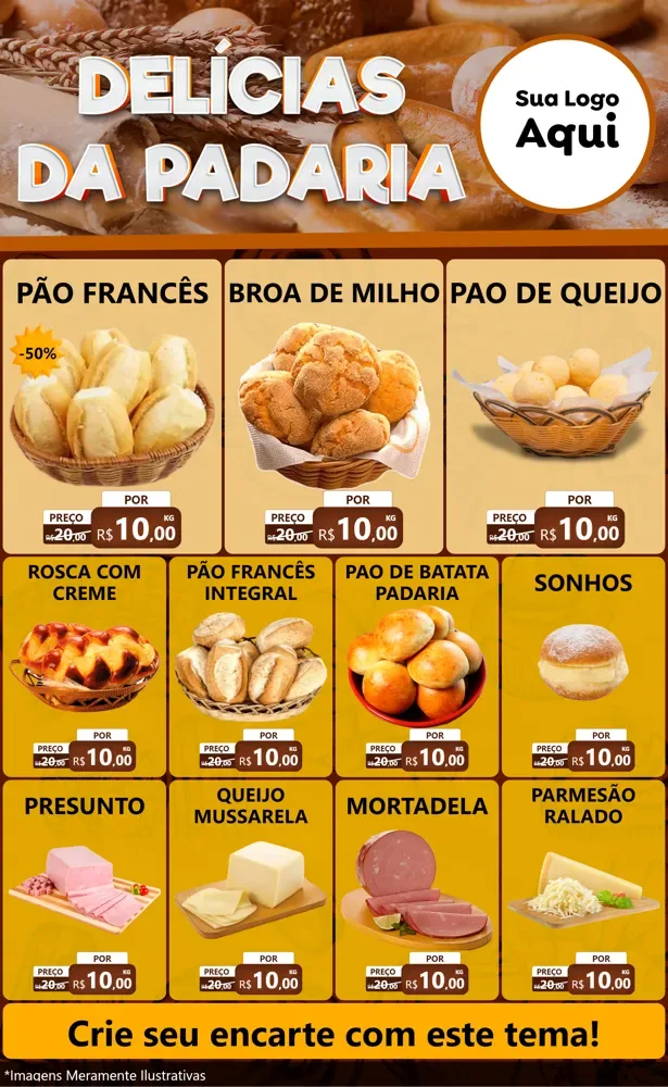 Modelo de Encarte para Encarte Grande com o tema Delícias da padaria para Padaria