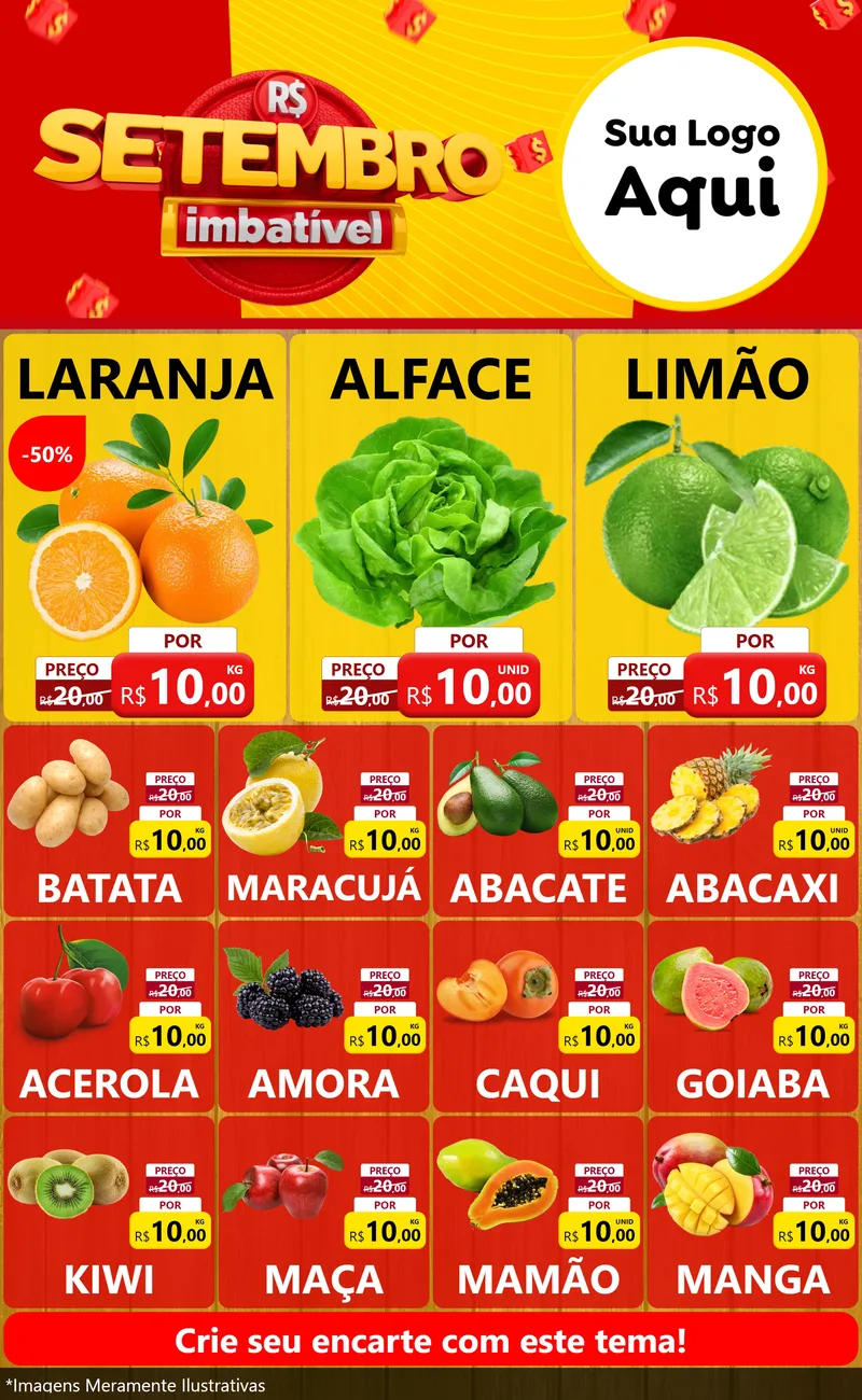 Modelo de Encarte para Encarte Grande com o tema Setembro Imbatível para Hortifrúti