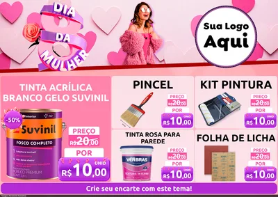 Modelo de Encarte para Encarte A4 Horizontal com o tema Dia da Mulher para Tintas e Ferramentas