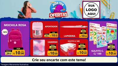 Modelo de TV para TV Horizontal com o tema Aqui Tem Ofertas - Papelaria para Papelaria