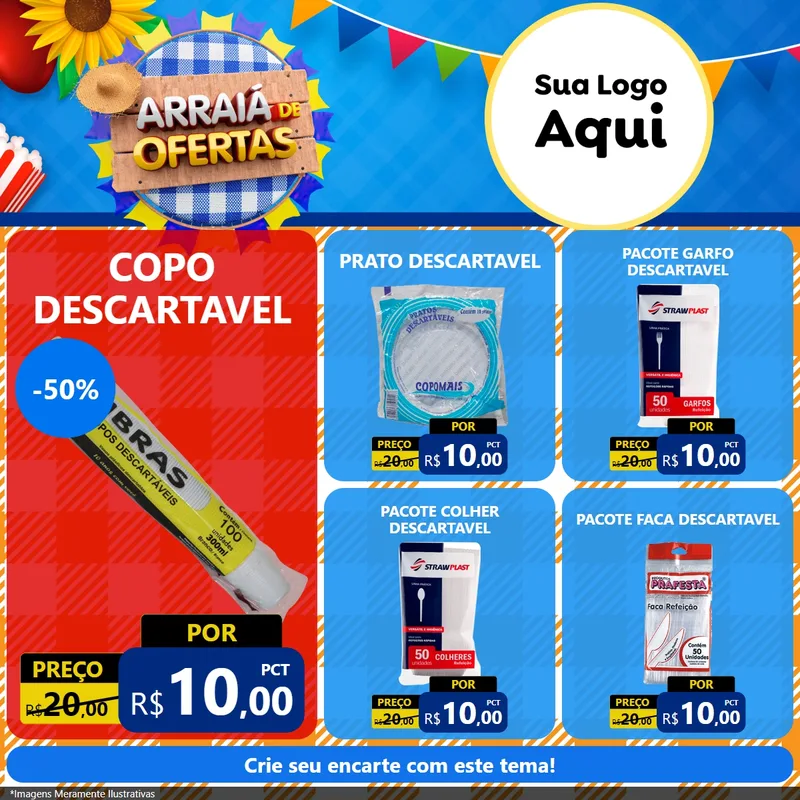 Modelo de Rede Social para Feed Facebook com o tema Arraiá de Ofertas para Embalagens