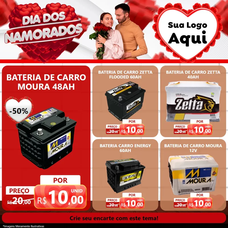 Modelo de Rede Social para Feed Facebook com o tema Dia dos Namorados para Baterias Elétricas