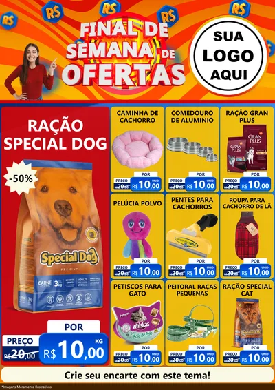 Modelo de Encarte para Encarte A4 Vertical com o tema Final de Semana de Ofertas para Pet Shop