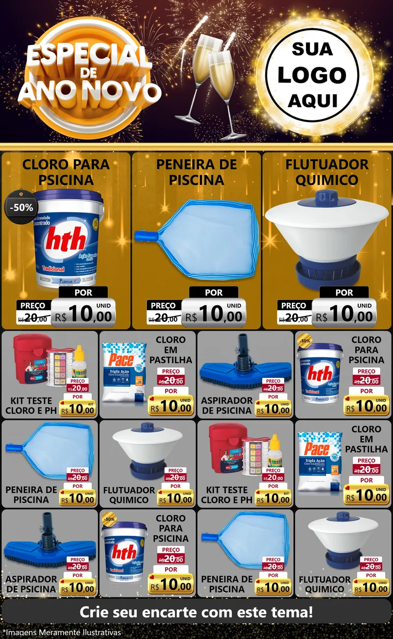 Modelo de Encarte para Encarte Grande com o tema Especial de Ano Novo para Produtos para Piscina