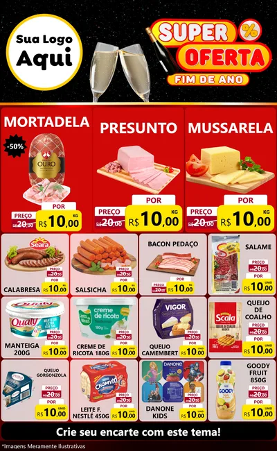 Modelo de Encarte para Encarte Grande com o tema Super Oferta Fim de Ano para Frios e Laticínios