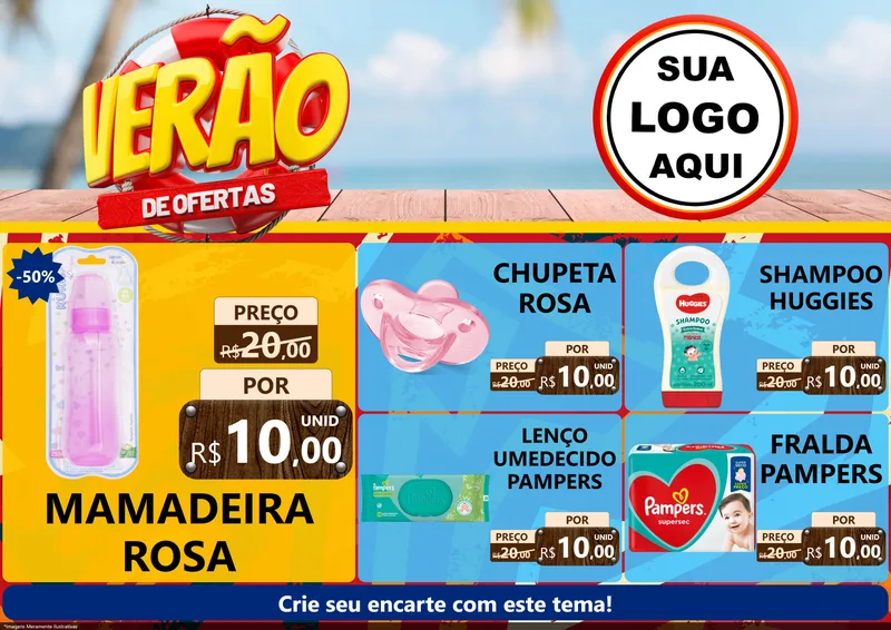 Modelo de Encarte para Encarte A4 Horizontal com o tema Verão de Ofertas para Bebês