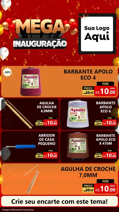 Modelo de TV para TV Vertical com o tema Mega Inauguração para Armarinho e Aviamentos