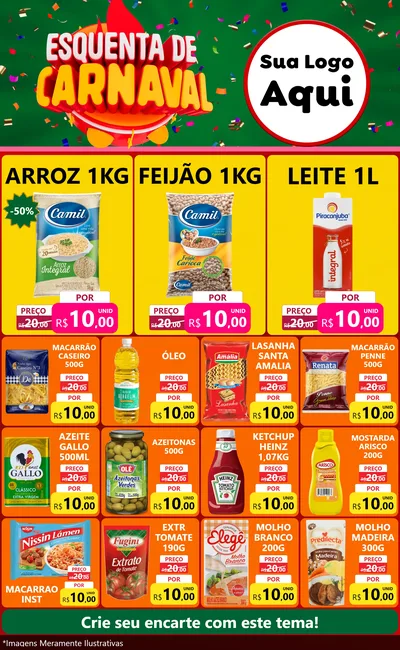 Modelo de Encarte para Encarte Grande com o tema Esquenta de Carnaval para Supermercado