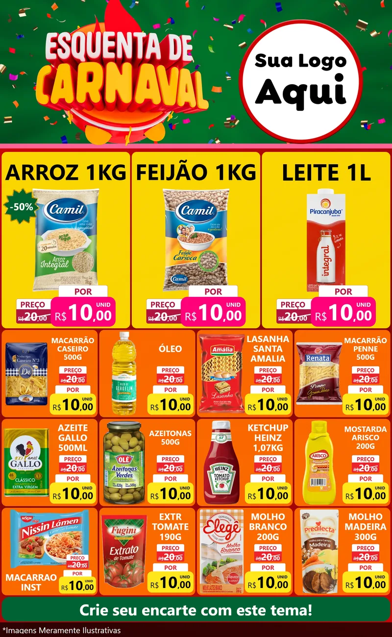 Modelo de Encarte para Encarte Grande com o tema Esquenta de Carnaval para Supermercado