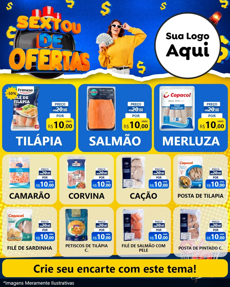 Modelo de Rede Social para Feed Instagram com o tema Sextou de Ofertas para Peixaria