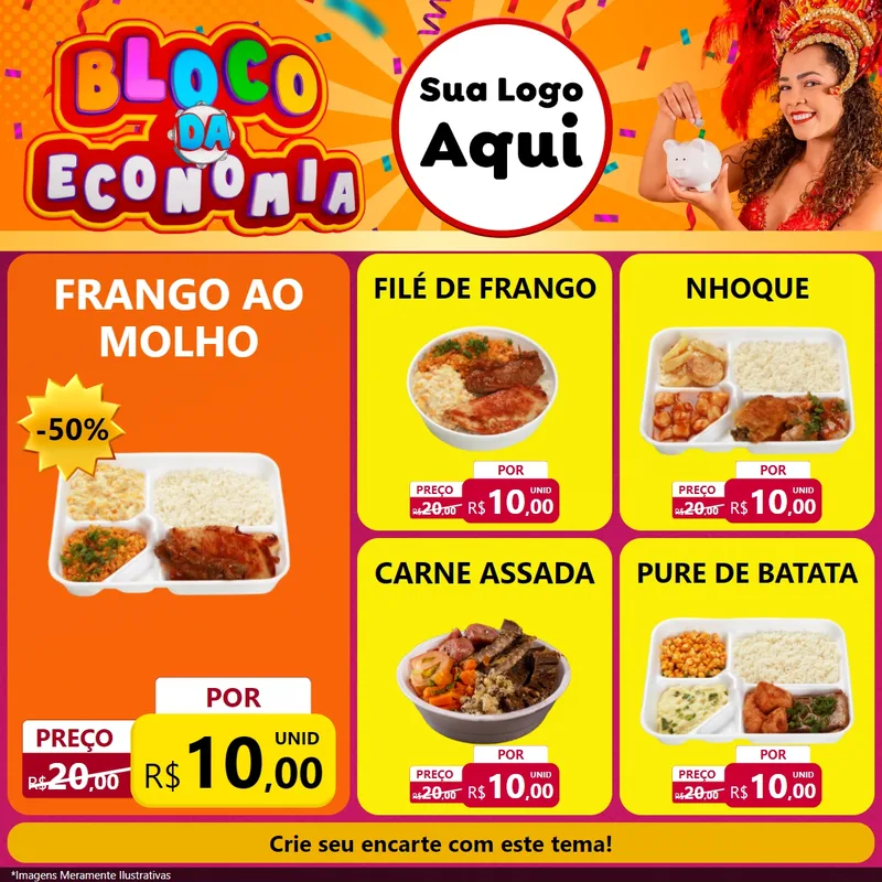Modelo de Rede Social para Feed Facebook com o tema Bloco da Economia para Restaurante
