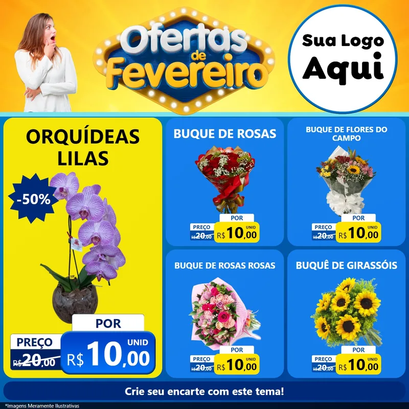 Modelo de Rede Social para Feed Facebook com o tema Ofertas de Fevereiro para Floricultura e jardim