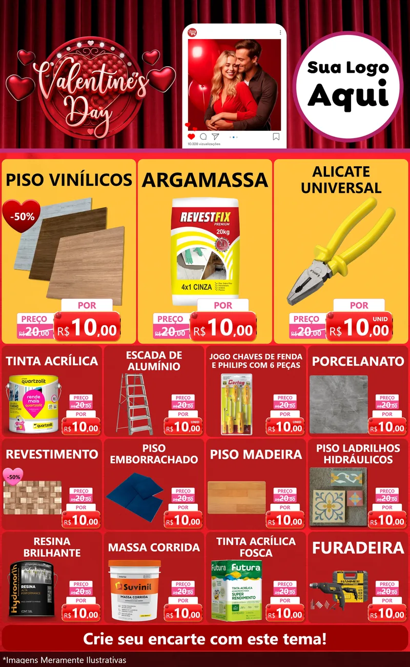 Modelo de Encarte para Encarte Grande com o tema Valentine's Day para Material para Construção