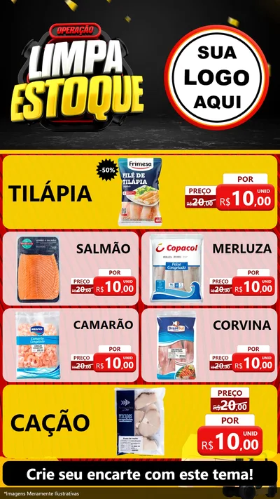 Modelo de TV para TV Vertical com o tema Operação Limpa Estoque para Peixaria