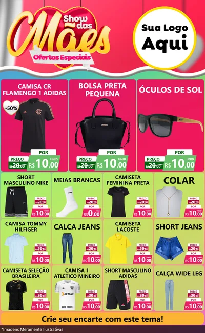 Modelo de Encarte para Encarte Grande com o tema Show das Mães - Ofertas Especiais para Roupas e acessórios