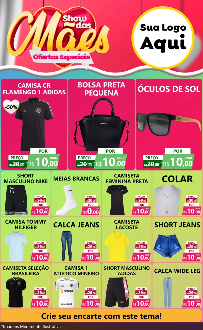 Modelo de Encarte para Encarte Grande com o tema Show das Mães - Ofertas Especiais para Roupas e acessórios