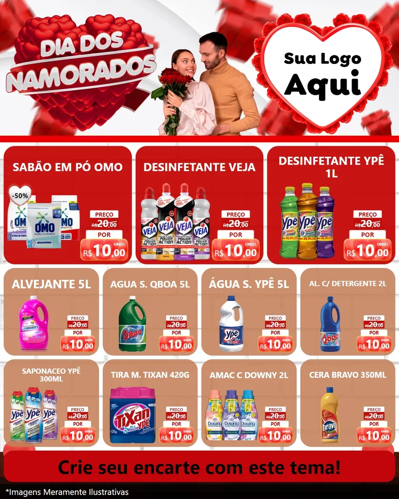 Modelo de Rede Social para Feed Instagram com o tema Dia dos Namorados para Produtos de Limpeza