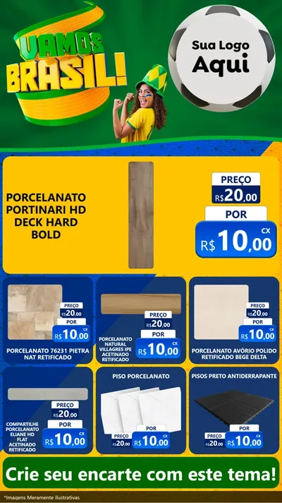 Modelo de Rede Social para Stories com o tema Vamos Brasil - Copa para Pisos e revestimentos