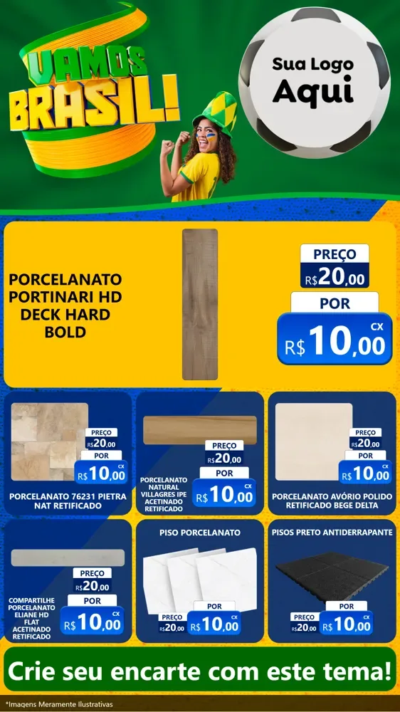 Modelo de Rede Social para Stories com o tema Vamos Brasil - Copa para Pisos e revestimentos