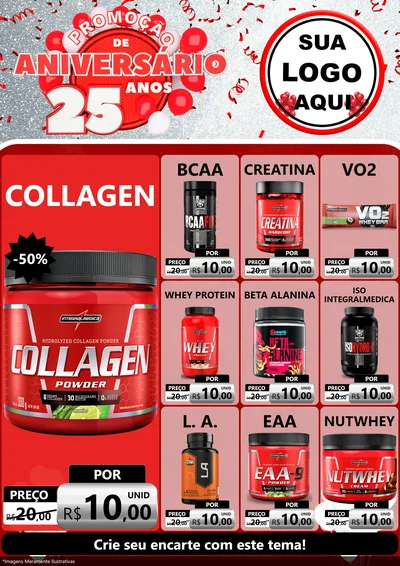 Modelo de Encarte para Encarte A4 Vertical com o tema Promoção de Aniversário - 25Anos para Suplementos alimentares