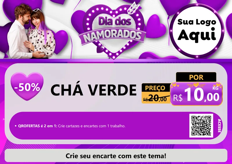 Modelo de Cartaz para Cartaz A4 Horizontal com o tema Dia dos Namorados para Produtos Naturais