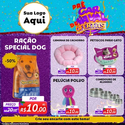 Modelo de Rede Social para Feed Facebook com o tema Pré Carnaval de Ofertas para Pet Shop
