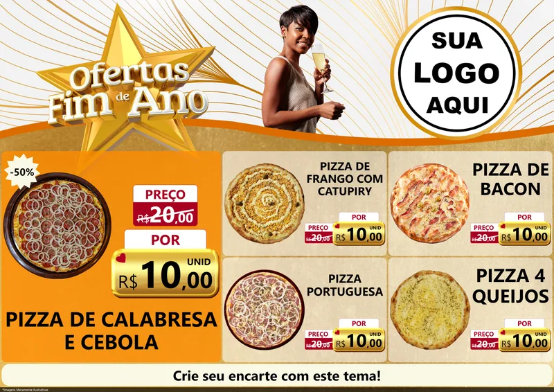 Modelo de Encarte para Encarte A4 Horizontal com o tema Ofertas Fim de Ano para Pizzaria