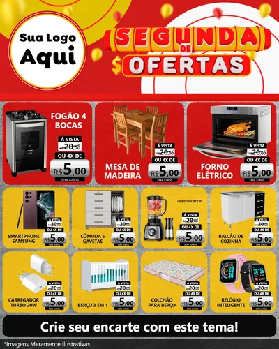 Modelo de Rede Social para Feed Instagram com o tema Segunda de Ofertas para Móveis e Eletro