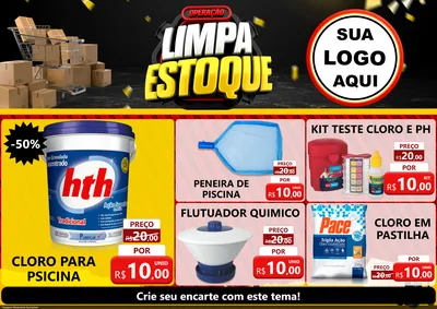 Modelo de Encarte para Encarte A4 Horizontal com o tema Operação Limpa Estoque para Produtos para Piscina