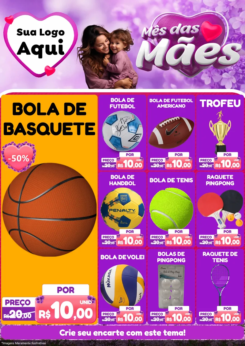 Modelo de Encarte para Encarte A4 Vertical com o tema Mês das Mães para Artigos Esportivos