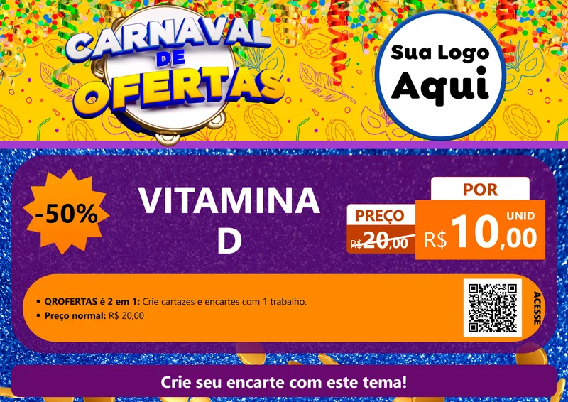 Modelo de Cartaz para Cartaz A4 Horizontal com o tema Carnaval de Ofertas para Farmácia