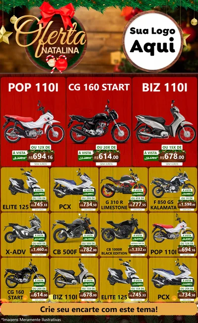 Modelo de Encarte para Encarte Grande com o tema Ofertas Natalina para Concessionaria de Motos